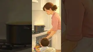 A Cozy Kitchen Moment | Mother Cooks While Baby Plays 🤍 | DreamMoss Animation #shorts
