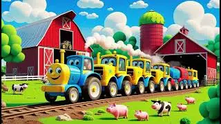 Tractor Train Visits the Busy Barn | Farm Animals Song | Kids Learning Adventure