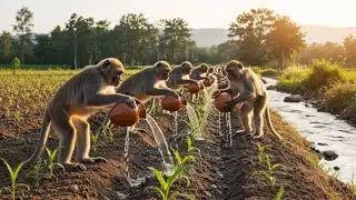 A poor Indian monkey grows corn in his dream like a human: An amazing project (4K)