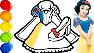 Glitter Snow White Dress and Shoes drawing and coloring for kids | Learn Colors
