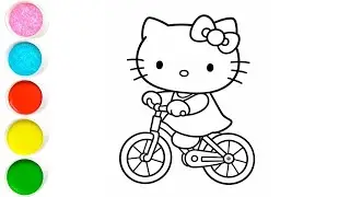 Как нарисовать милую Hello Kitty на велосипеде: рисование, раскрашивание для детей и малышей.