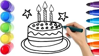 How To Draw cute birthday cake Drawing, Painting & Coloring For Kids and Toddlers_ Child Art 🐋🌈🎨