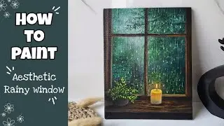 Acrylic Painting || Cozy Rainy Window || Candle Painting