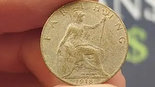 1918 FARTHING Coin VALUE - GB George V 1918 One  Farthing Coin