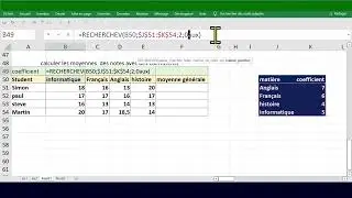 CALCULER des MOYENNES  AVEC SOMMEPROD ET RECHRCHEV EXCEL