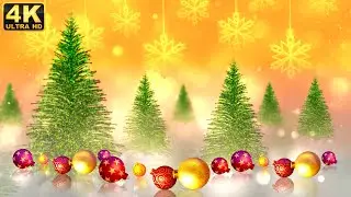 green Christmas tree, Christmas trees and spheres, animation background free download, snow balls 4K