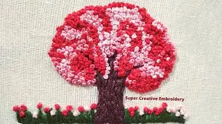 Cherry Blossom Tree Hand Embroidery Flowers/French Knots Tutorials/Japanese Ebroidery Sakura Flower