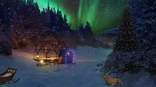 North pole Igloo resort | Aurora Borealis, Northern lights ambience | Wind , snowfall & fire sounds