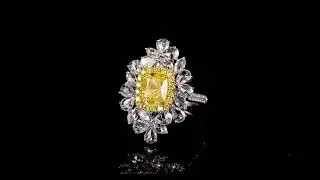 Cushion cut  yellow diamond wedding ring 18K White Gold | POYAS JEWELRY