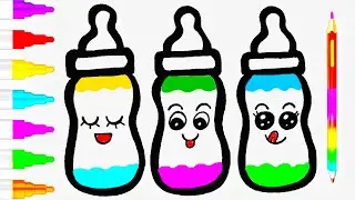 Cute Baby Bottle 🍼 Drawing, Colouring for Kids | How to Draw a Baby feeding Bottle #57