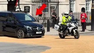 Blacked-Out Van Escorted by Police Through Whitehall as Guards Stand Tall (May 2024)￼
