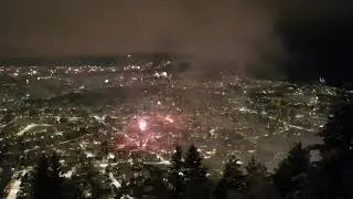 New year 2021 countdown and fireworks from a scenic point in Oslo, Norway, 01.01.2021, 4k