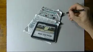 Drawing Time Lapse: a tablet placed on a German newspaper - hyperrealistic art
