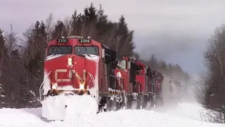 Blizzard! CN Freight Train 406 West at Boundary Creek, NB (Feb 17, 2017)