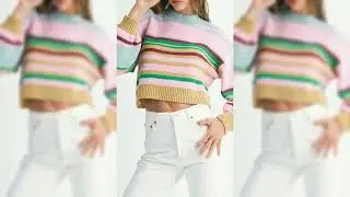 Multicolour Striped Knit Ribbed Trim Boxy Fit Cropped Sweater