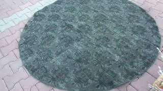 Dark Green Circle Rug, Vintage Circular Rug, Bedside Rug, Bathroom Carpet, Rustic Round Rug 5. 4