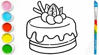 Chocolate Strawberry Cake Drawing for Kids | Easy Step by Step Coloring 🍰🍓 | Little Cloud .