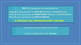 Test #20 | Proceso civil: Representaci&oacute;n y defensa | #test #oposiciones #civil #oposicionesjusticia