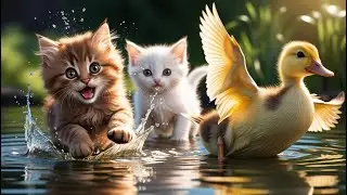 Cats and Duck on the Farm @learningmelodies01  @pet@CuteDuck@CuteCats@kittens
