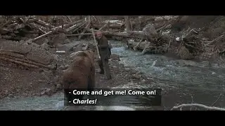 The Edge (1997) Charles stabs it and bear advances on him It rears onto its hind legs and collapses