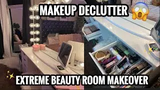 EXTREME MAKEUP DECLUTTER ! CLEANING & ORGANIZING MY ENTIRE MAKEUP COLLECTION + TOUR *before & after*