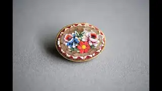 Vintage Italian ceramic flower brooch, mosaic floral jewelry, folk accessories girlfriend jewellery