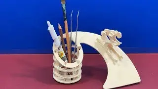 Sea-Land DIY 3D Woodcraft Construction Kit Skiing Pen Container