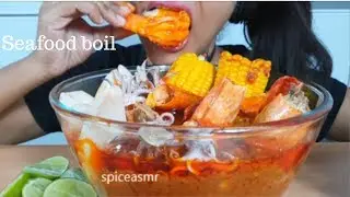ASMR:SEAFOOD BOIL IN BLOVES SAUCE(SHRIMP,SQUID,PRAWN) *NO TALKING*