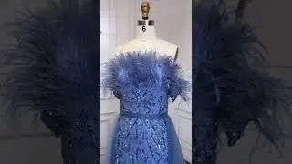 LG595 Strapless feather Pageant Gowns with removable train ( 3 Colors )_Blue