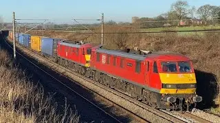 Electric Traction in the winter sunshine At Action Bridge. Class 87.  88.  90&rsquo;s   13th January 2022