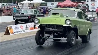 Wheel standing Wednesday NHRA Nostalgia Nationals 2025 tri five wheelie machine #nhradragracing 👍👍👍
