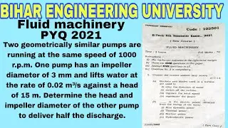 Fluid machinery pyq 2021 || Numerical || BEU PYQ solution || FM || AKU @beuhelper