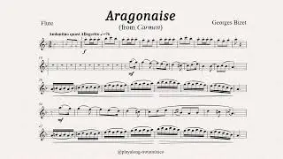 Flute Playalong - Aragonaise from Carmen (Bizet) C sheet music with Guitar accompaniment