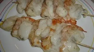 Brocheta de rape y langostinos