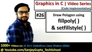 26 Graphics in C | Draw polygon using fillpoly( ) setcolor( ) setbkcolor( ) setfillstyle( )