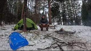 Solo camping in snow 1 night, turkey hunting, frozen lake, exploring, and more!