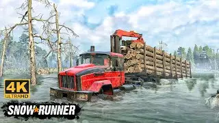 Tayga 6436 Struggling Towing Logs Through River Terrain In SnowRunner Season 15 #snowrunner