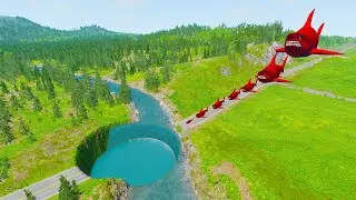 Big And Small McQueen Shark Fish Cars Vs Giant Water Pit | BeamNG Drive