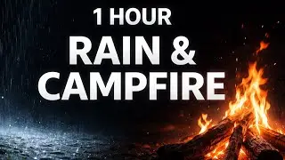 Fall Asleep Fast | 1 Hour Rain & Campfire Sounds | Black Screen