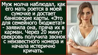 Муж молча наблюдал, как его мать роется в моей сумочке и достает банковские карты.