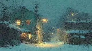 Blizzard Night on a Snowy Village Street | Warm Lights, Howling Winter Winds and Falling Snow
