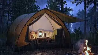 Hot Tent Rain Camping in Heavy Rain All Day | Caught in a Thunderstorm With My Dog