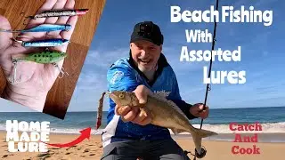 Beach Fishing, Assorted Lures, Got Fish on Homemade Lure! Catch & Cook. Ep186