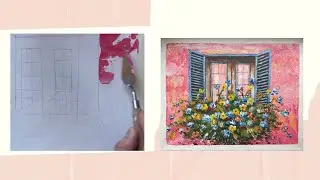 Spring window&acute;s flowers-acrylic painting