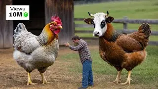 Hilarious Farm Hybrids: Chickens with Realistic Cow Heads