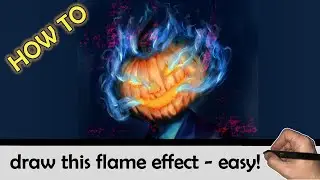 Learn to draw this fire in the pumpkin's head! - full tutorial