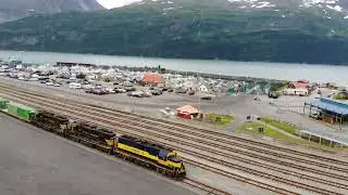 Cargo train drone footage in Whittier Alaska