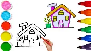 How To Draw cute House Drawing, Painting & Coloring For Kids and Toddlers_🌈🎨
