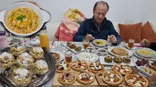 ماءدة إفطار ثاني رمضان لصديق زوجي في المغرب حمقاتو الشوربة المزركشة مع القوق معمر بالفول والكروفيت