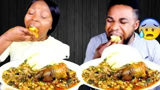 NO FINGER LICKING CHALLENGE POTATO FUFU AND OKRO SOUP WITH GOAT MEAT AFRICAN FOOD MUKBANG